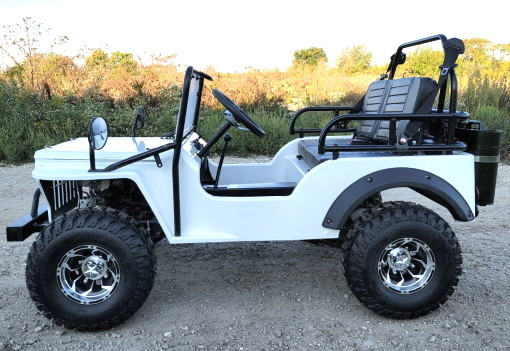 Édition blanche d'ÉLITE de Mini Gas Golf Cart Jeep soulevée avec les jantes et les fusées faites sur commande d'amortisseur