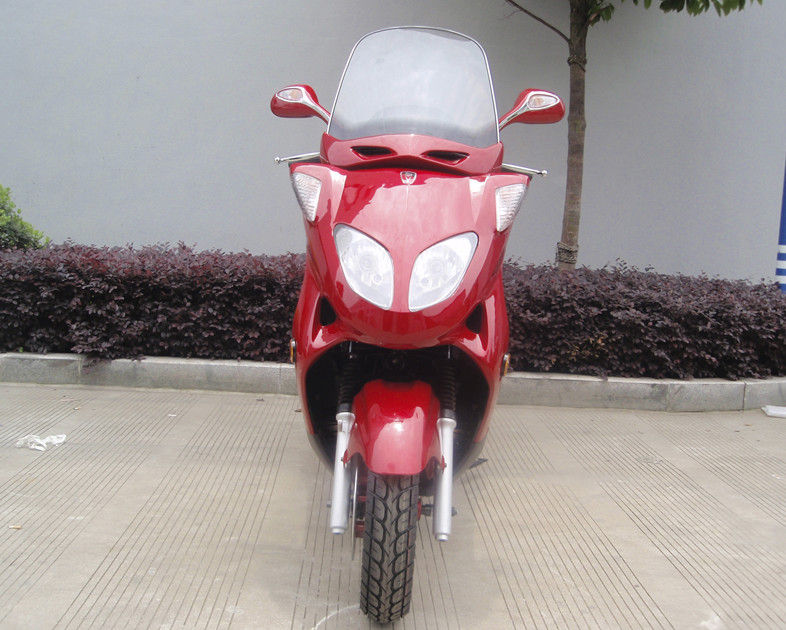 Scooter adulte bleu de gaz de deux phares, scooteur 150cc avec le vrai cuir de 2 sièges
