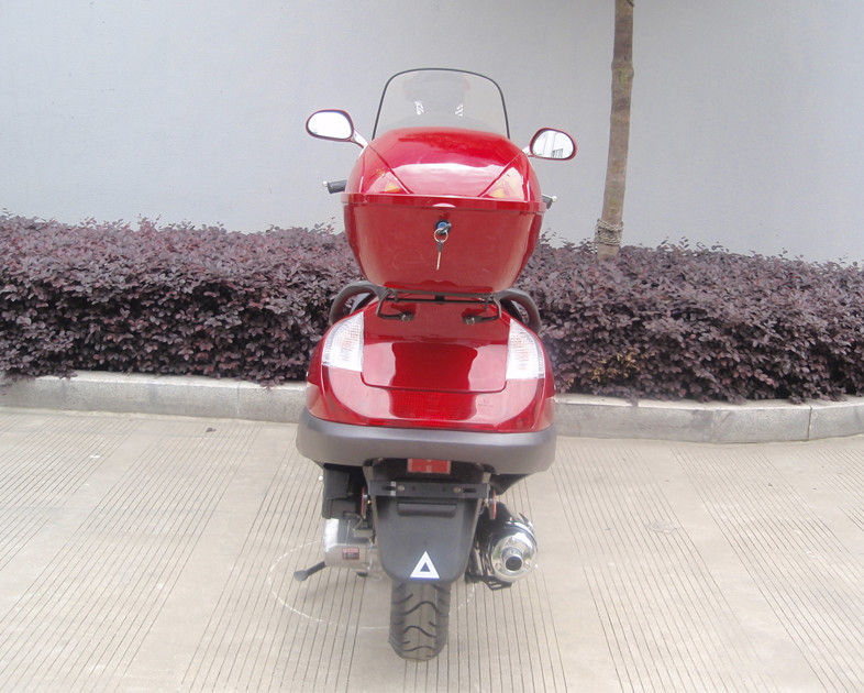 Scooter adulte bleu de gaz de deux phares, scooteur 150cc avec le vrai cuir de 2 sièges