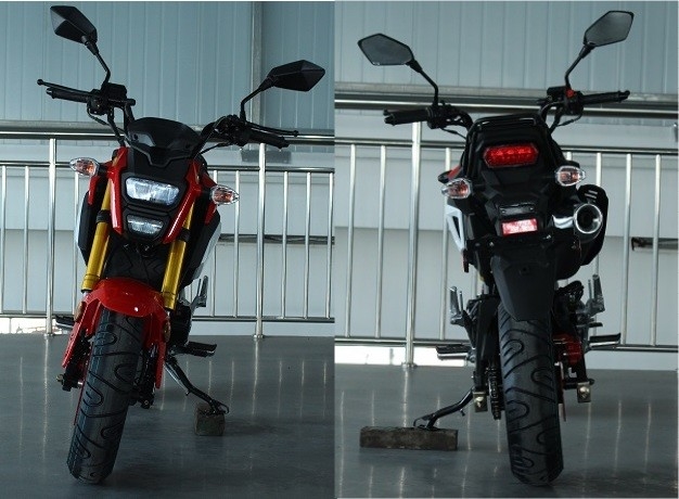 Moto de version spéciale avec transmission manuelle, démarrage électrique, deux phares, roues de 12 pouces